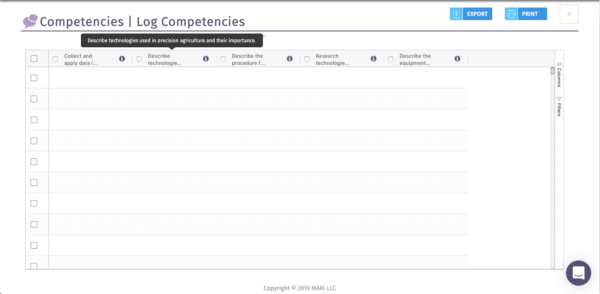 An example of MARi’s CTE Competency Logging & Reporting module, which allows CTE instructors to stay up-to-date on state requirements.